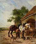 Attending to the horses by Charles Emile Jacque